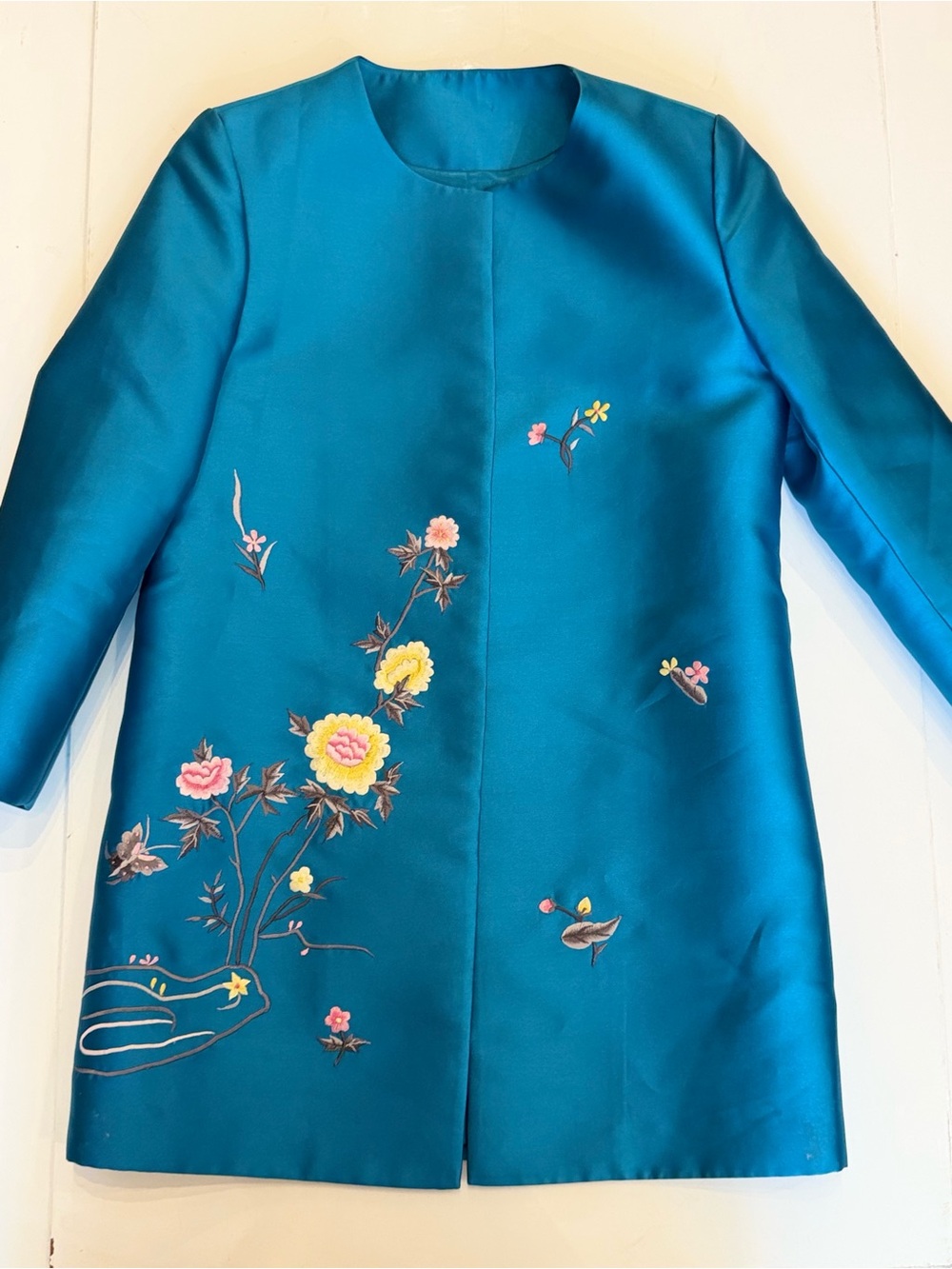 Teal Floral Embroidered Women’s Coat